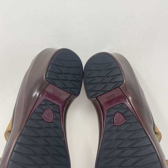 Ariat Wedge Heel Slide Sandals Womens 8.5 B Tan Brown Leather Stitching Western - Picture 14 of 15